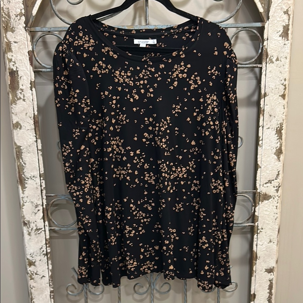 Chico's Black and Gold Ruffled 3/4 Sleeve Blouse